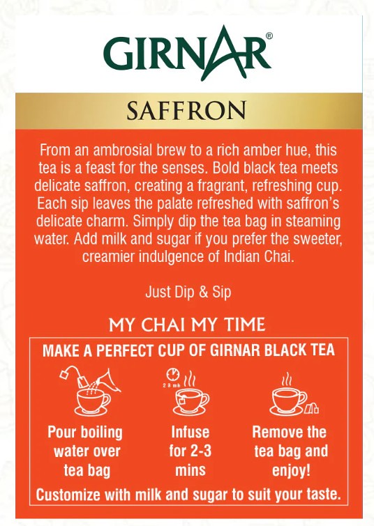 Girnar Black Tea Bags Saffron image 1