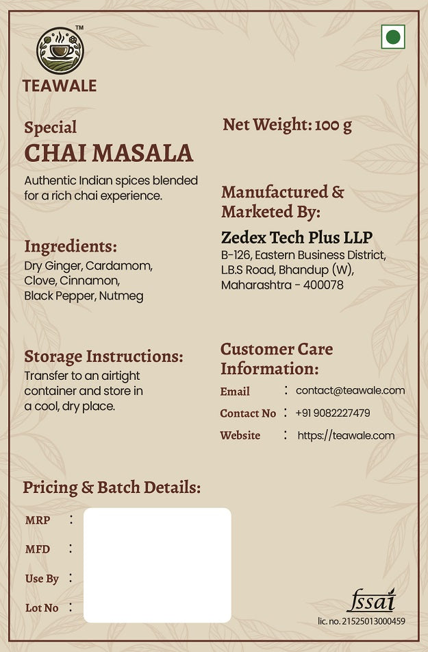 Special Chai Masala 100gm back